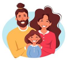 gelukkig gezin met dochter. ouders knuffelen kind. internationale dag van gezinnen. vector illustratie
