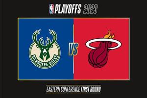 Milwaukee dollar vs Miami warmte, 2023 nba play-offs. toernooi van de nationaal basketbal verenigingen 2022-23 seizoen. tbilisi, Georgië - april 14, 2023. vector