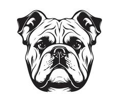 bulldog gezicht, silhouet hond gezicht, zwart en wit bulldog vector