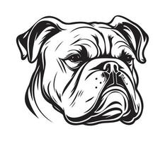 bulldog gezicht, silhouet hond gezicht, zwart en wit bulldog vector