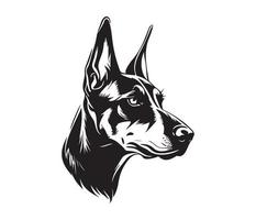 doberman gezicht, silhouet hond gezicht, zwart en wit doberman vector