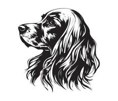 Engels cocker spanje gezicht, silhouet hond gezicht, zwart en wit Engels cocker spanje vector