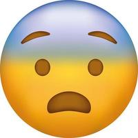 schreeuwen in angst emoji. verschrikking en schrik emoticon. geel gezicht met blauw voorhoofd. vector