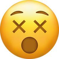 uitgeput emoji. moe emoticon, geel gezicht met x-vormig gekreukt ogen vector