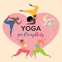 vector illustratie met gelukkig Internationale te groot Dames in yoga posities. yoga voor iedereen. sport- en Gezondheid lichaam positief concept voor ansichtkaart, banier yoga klassen, t-shirt actief levensstijl