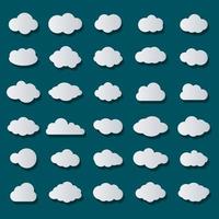 wolk vector icon set witte kleur op blauwe achtergrond. hemel vlakke afbeelding collectie voor web. vector illustratie