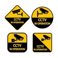 cctv camera label instellen. zwart videobewakingsteken op witte achtergrond. vector illustratie