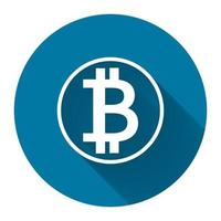 symbool munt bitcoin wit pictogram met lange schaduw zwart, eenvoudig ontwerp style.vector illustratie vector