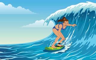 meisje surfing Aan de golven vector