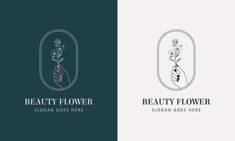minimaal vrouwelijk botanisch bloemen Afdeling en logo. hand- getrokken bruiloft kruid, thuisplant met elegant bladeren. botanisch rustiek modieus groen vector