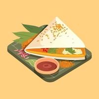 masala dosa uniek geserveerd illustratie, Indië traditioneel voedsel met sambhar vector