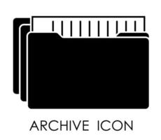 zwart icoon van computer gegevens archief met. opslagruimte en Bezig met verzenden groot volumes van informatie Aan internetten. geïsoleerd vector Aan wit achtergrond
