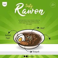sociaal media sjabloon Indonesisch voedsel rawon vector tekenfilm