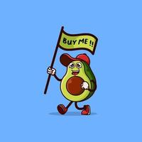 schattig avocadokarakter met een vlag waarop staat: koop me vector