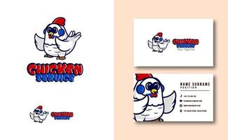 kawaii karakter mascotte. schattige kip service mascotte logo sjabloon voor visitekaartjes vector