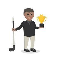 golfspeler Mens Afrikaanse met trofee ontwerp karakter Aan wit achtergrond vector