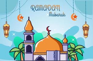 moskee oranje koepel bij ramadan kareem cartoon afbeelding vector