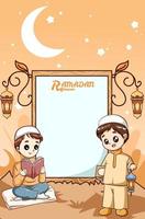 twee kleine jongens bij ramadan kareem cartoon afbeelding vector