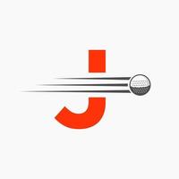 brief j golf logo ontwerp. eerste hockey sport academie teken, club symbool vector