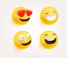 emoticons in schattige 3D-stijl vector set geïsoleerd op wit. liefde, lach, lachend