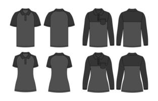 schets polo overhemd mannen en Dames zwart sjabloon vector