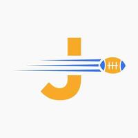 brief j rugby, Amerikaans voetbal logo combineren met rugby bal icoon voor Amerikaans voetbal club symbool vector