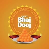 gelukkige bhai dooj invitattion-wenskaart met creatieve vector zoete en diwali diya