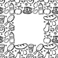 naadloos kader met voedsel pictogrammen. tekening voedsel illustratie. voedsel achtergrond vector