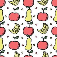 naadloos fruitpatroon. doodle achtergrond met fruit pictogrammen. fruit achtergrond vector