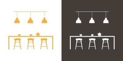 dining kamer interieur silhouet met keuken tafel en bar ontlasting. vector icoon.