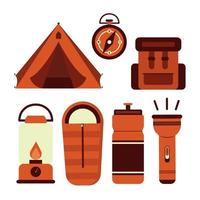 gemakkelijk camping uitrusting element verzameling in vlak illustratie vector