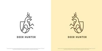 hert schild heraldisch logo ontwerp illustratie. creatief hert toeter eland herkauwer Koninklijk luxe elanden schild bewaker antilope gazelle silhouet icoon. minimalistische hert buitenshuis park dieren in het wild embleem kenteken. vector