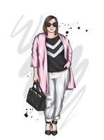 mooi meisje in stijlvolle kleding. mode en stijl, kleding en accessoires. vector