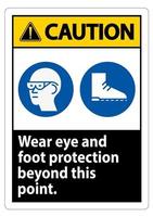 waarschuwingsbord Draag na dit punt oog- en voetbescherming met PBM-symbolen vector