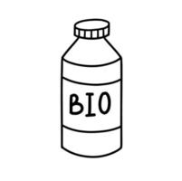 Bio geïsoleerde fles op een witte achtergrond. recyclebaar plastic. organische en biologisch afbreekbare waterfles. handgetekende vectorillustratie in de stijl van de doodle. vector