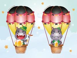 koppel nijlpaard met luchtballon oktoberfest vector