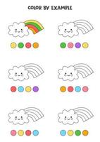 kleur schattige wolken met regenbogen door voorbeelden. werkblad voor kinderen. vector