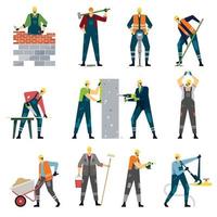 bouw arbeiders met professioneel hulpmiddelen, huis Bouwers Bij werk. timmerman, muur schilder, onderhoud of huis reparatie arbeider vector reeks
