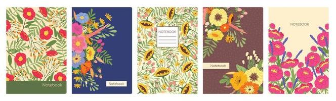 notitieboekje covers met voorjaar bloemen, artistiek bloemen Hoes bladzijde. modieus ontwerper of notebooks achtergrond met natuur elementen vector sjabloon reeks