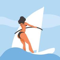 beeld van een vrouw surfing vector