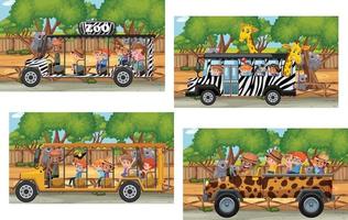 dierentuintafereel met kinderen in de bus die toeren vector