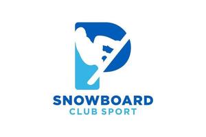 vector initialen brief p met snowboard creatief meetkundig modern logo ontwerp.