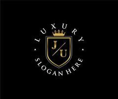 eerste ju brief Koninklijk luxe logo sjabloon in vector kunst voor restaurant, royalty, boetiek, cafe, hotel, heraldisch, sieraden, mode en andere vector illustratie.