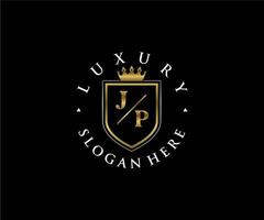 eerste jp brief Koninklijk luxe logo sjabloon in vector kunst voor restaurant, royalty, boetiek, cafe, hotel, heraldisch, sieraden, mode en andere vector illustratie.