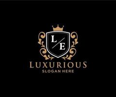 eerste le brief Koninklijk luxe logo sjabloon in vector kunst voor restaurant, royalty, boetiek, cafe, hotel, heraldisch, sieraden, mode en andere vector illustratie.