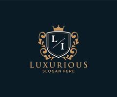 eerste li brief Koninklijk luxe logo sjabloon in vector kunst voor restaurant, royalty, boetiek, cafe, hotel, heraldisch, sieraden, mode en andere vector illustratie.