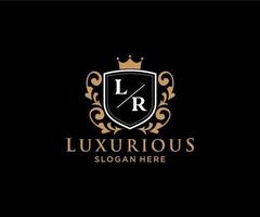 eerste lr brief Koninklijk luxe logo sjabloon in vector kunst voor restaurant, royalty, boetiek, cafe, hotel, heraldisch, sieraden, mode en andere vector illustratie.