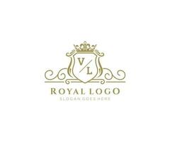 eerste vl brief luxueus merk logo sjabloon, voor restaurant, royalty, boetiek, cafe, hotel, heraldisch, sieraden, mode en andere vector illustratie.