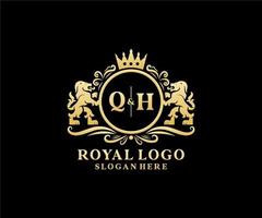 eerste qh brief leeuw Koninklijk luxe logo sjabloon in vector kunst voor restaurant, royalty, boetiek, cafe, hotel, heraldisch, sieraden, mode en andere vector illustratie.