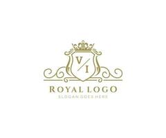 eerste vi brief luxueus merk logo sjabloon, voor restaurant, royalty, boetiek, cafe, hotel, heraldisch, sieraden, mode en andere vector illustratie.